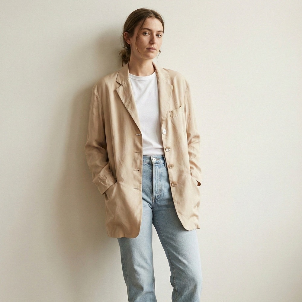 Acne Studios Cupro Tailored Blazer Womens 32 US 0‎ Beige Jacket Made in Italy